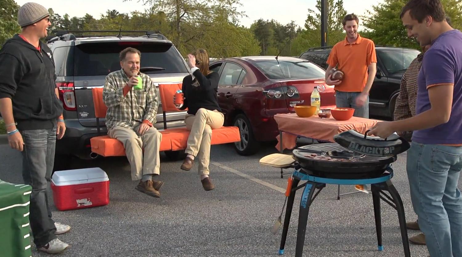 Truck Hitch Cargo Holder Doubles as Seating For Tailgating or Camping - Rivalry Outdoor Portable Cargo Carrier Folding Tailgate Hitch Seat