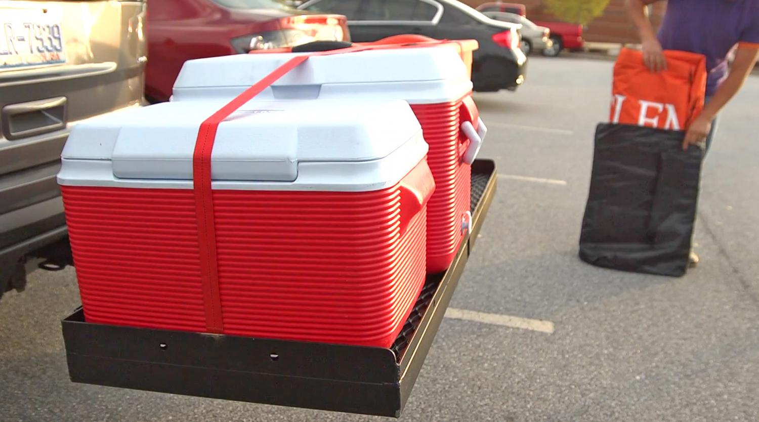 Truck Hitch Cargo Holder Doubles as Seating For Tailgating or Camping - Rivalry Outdoor Portable Cargo Carrier Folding Tailgate Hitch Seat