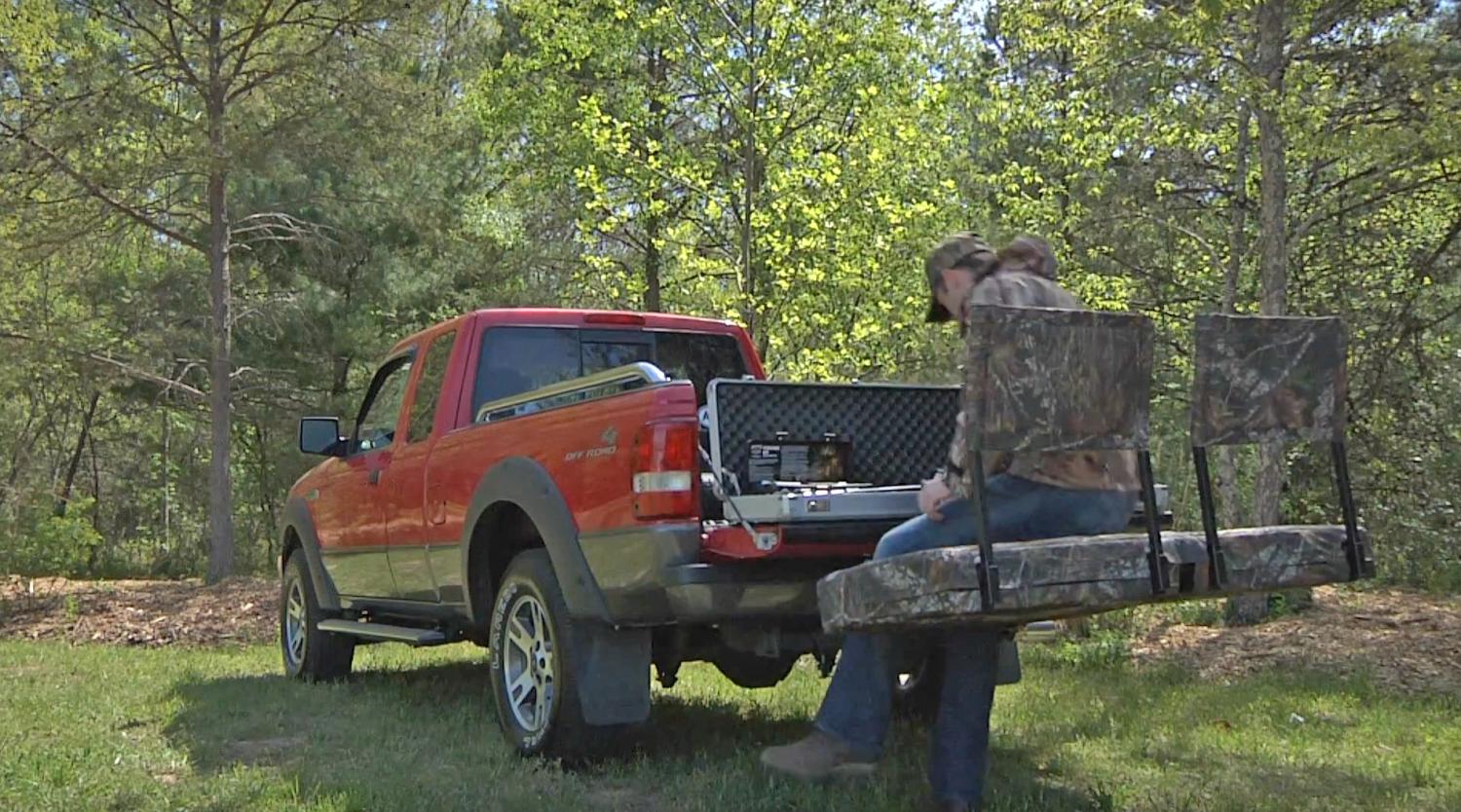 Truck Hitch Cargo Holder Doubles as Seating For Tailgating or Camping - Rivalry Outdoor Portable Cargo Carrier Folding Tailgate Hitch Seat