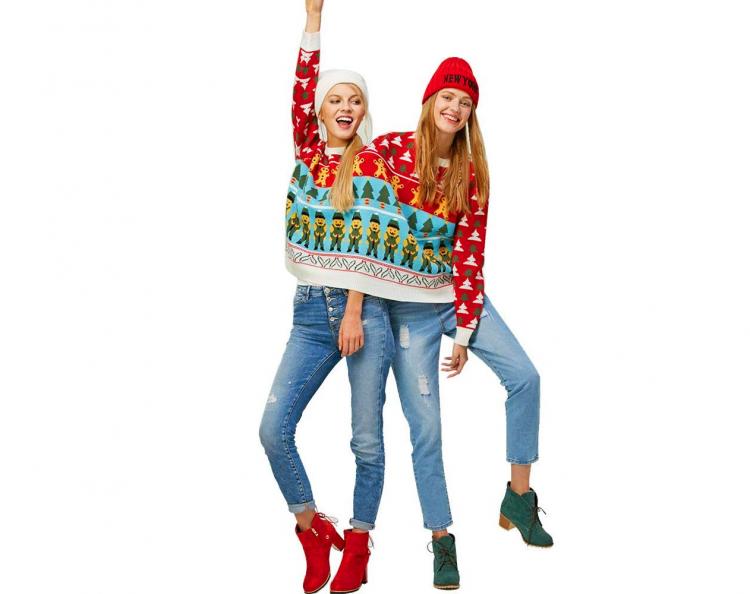 Two Person Connected Ugly Christmas Sweater - Dual-person ugly Christmas sweater
