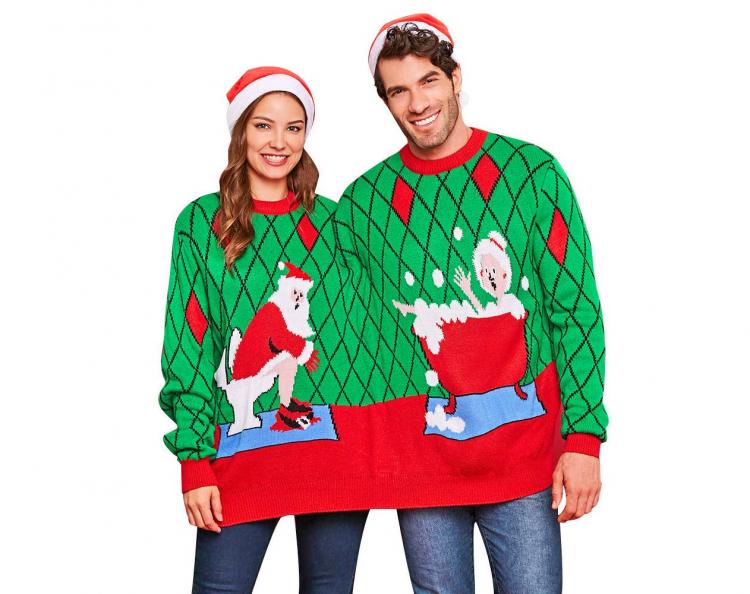 Two Person Connected Ugly Christmas Sweater - Dual-person ugly Christmas sweater