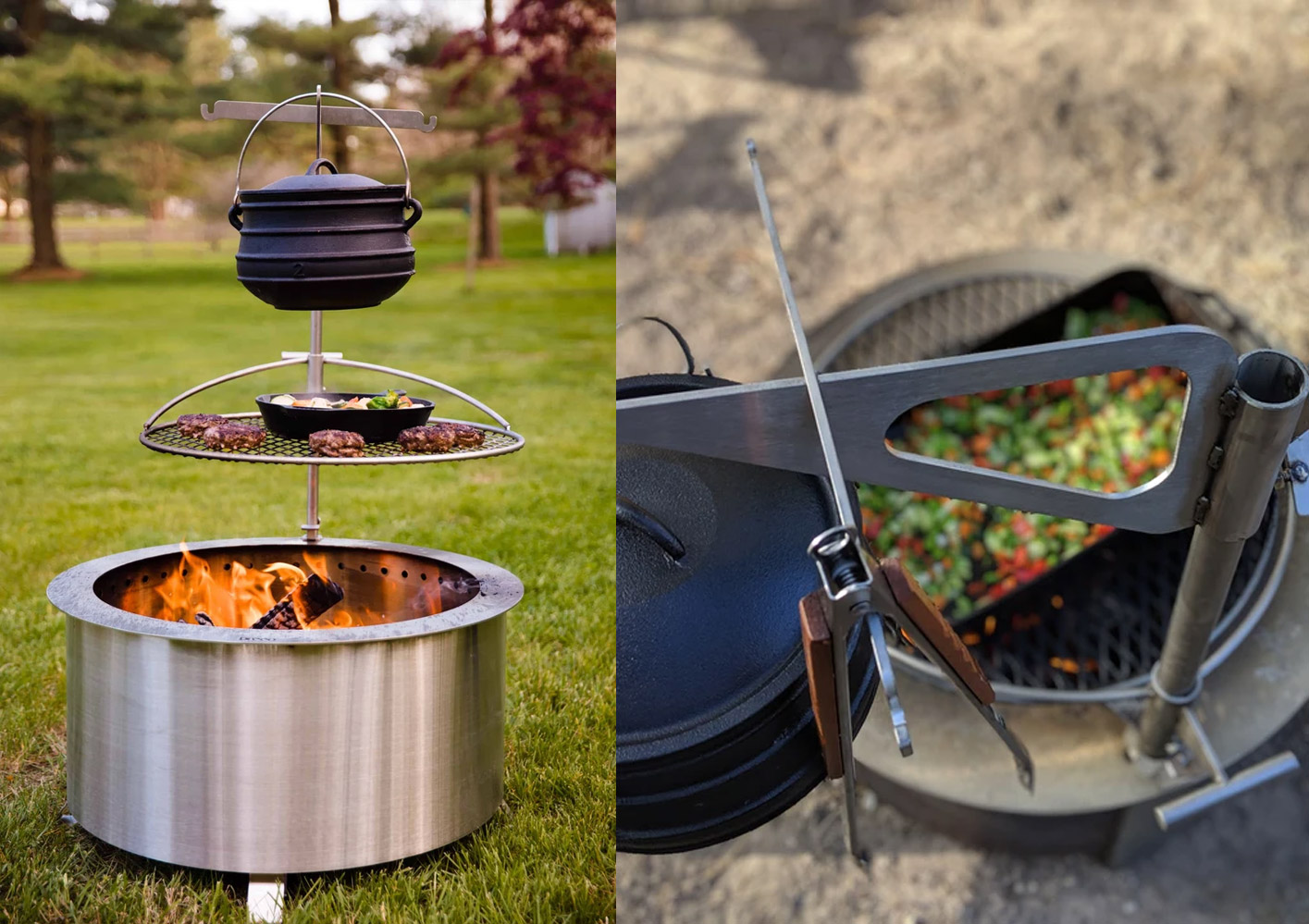  Ultimate Campfire Grill Turns Your Fire Pit Into a Tiered Cooking Machine - Breeo Fire pit cooker with winch