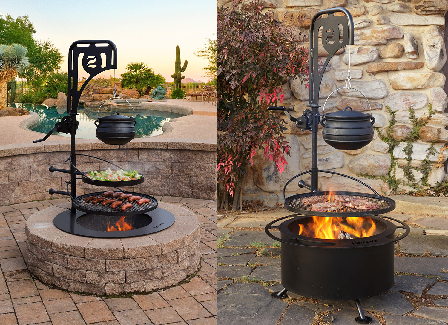  Ultimate Campfire Grill Turns Your Fire Pit Into a Tiered Cooking Machine - Breeo Fire pit cooker with winch