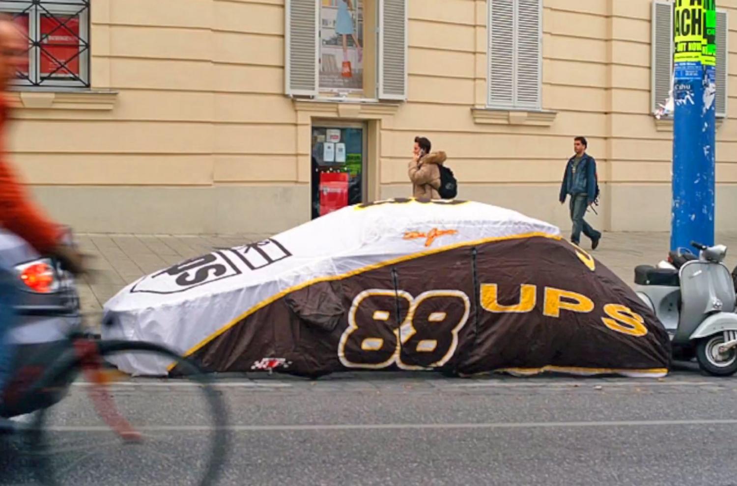 Car Shaped Tent Is Perfect For Urban Camping and Holding Parking Spaces - Urban Camping Tent shaped like car