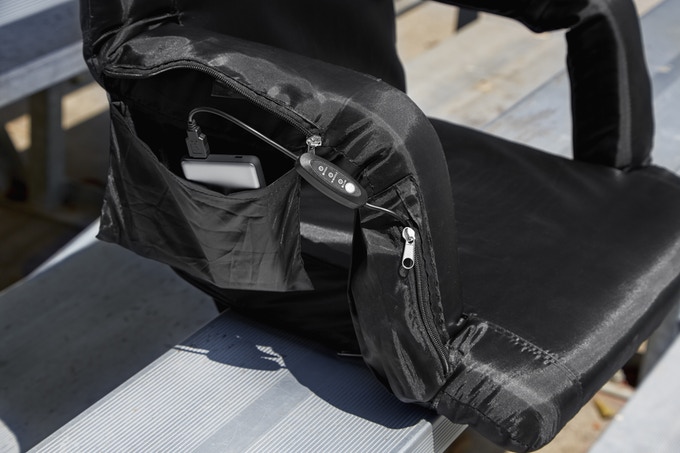 USB Heated Bleacher Chair - Full back support heated bleacher seat - USB portable battery powered stadium chair