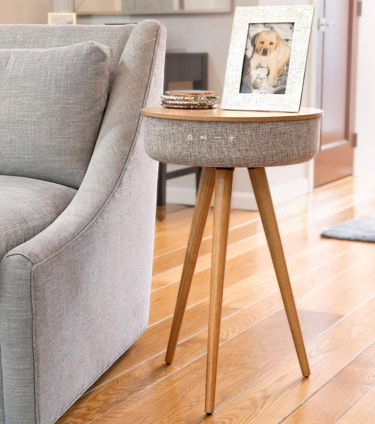 Victrola Smart Table With Bluetooth Speaker - Round mid-century smart speaker side-table