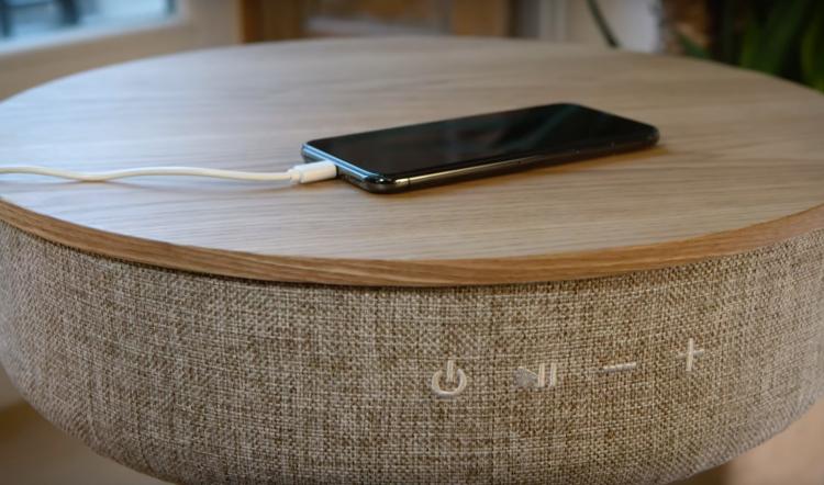 Victrola Smart Table With Bluetooth Speaker - Round mid-century smart speaker side-table
