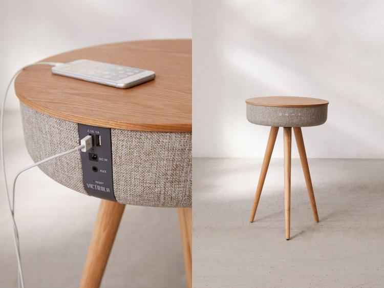 Victrola Smart Table With Bluetooth Speaker - Round mid-century smart speaker side-table