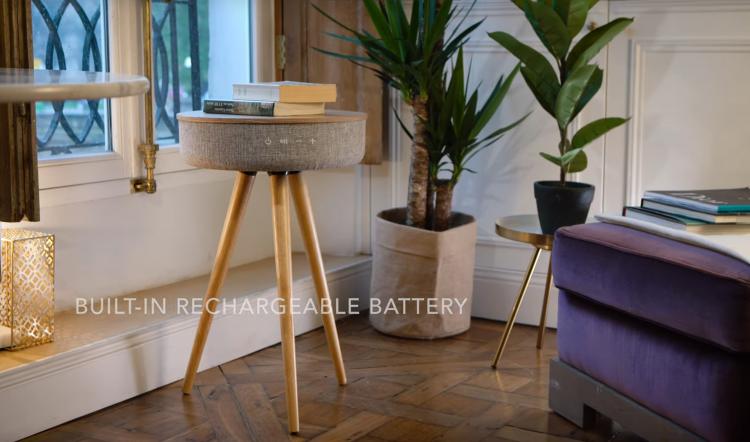 Victrola Smart Table With Bluetooth Speaker - Round mid-century smart speaker side-table
