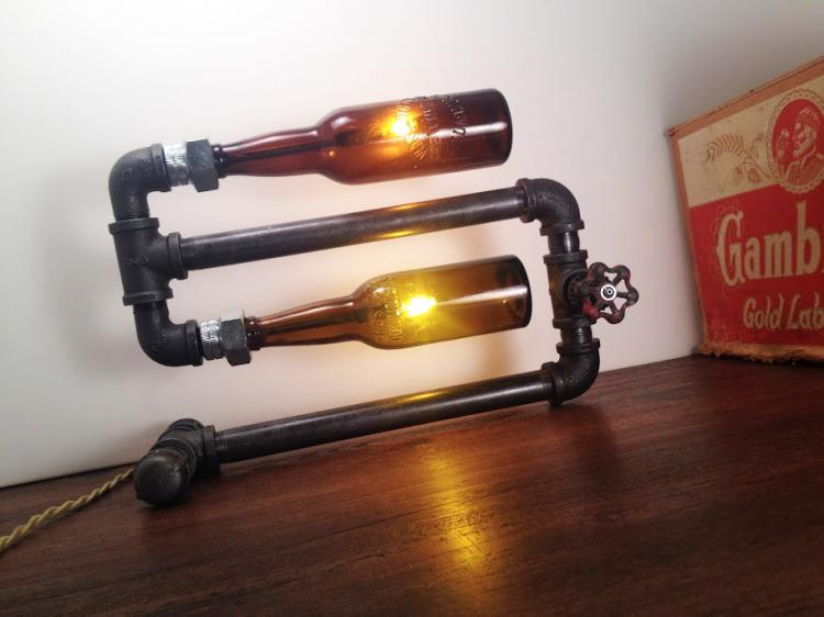 Antique Beer Bottle Vintage Piping Lamp