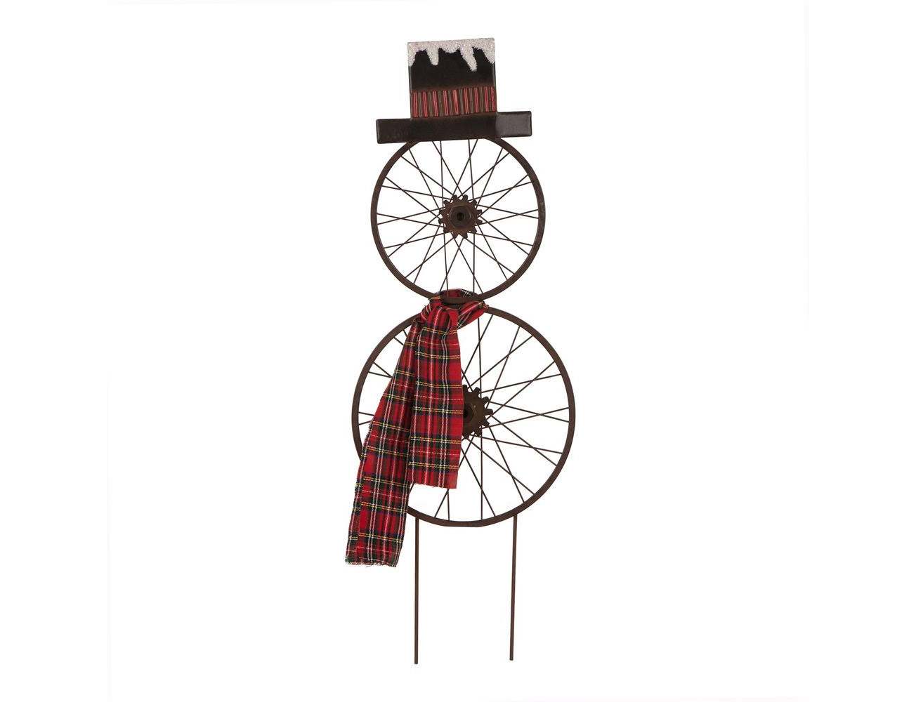 Vintage Bicycle Wheels Turned Into Snowmen - Bike turn snowman Christmas Decorations