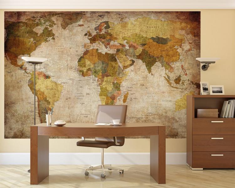 Vintage World Map Wall Mural - Giant Vintage World Map Wallpapper