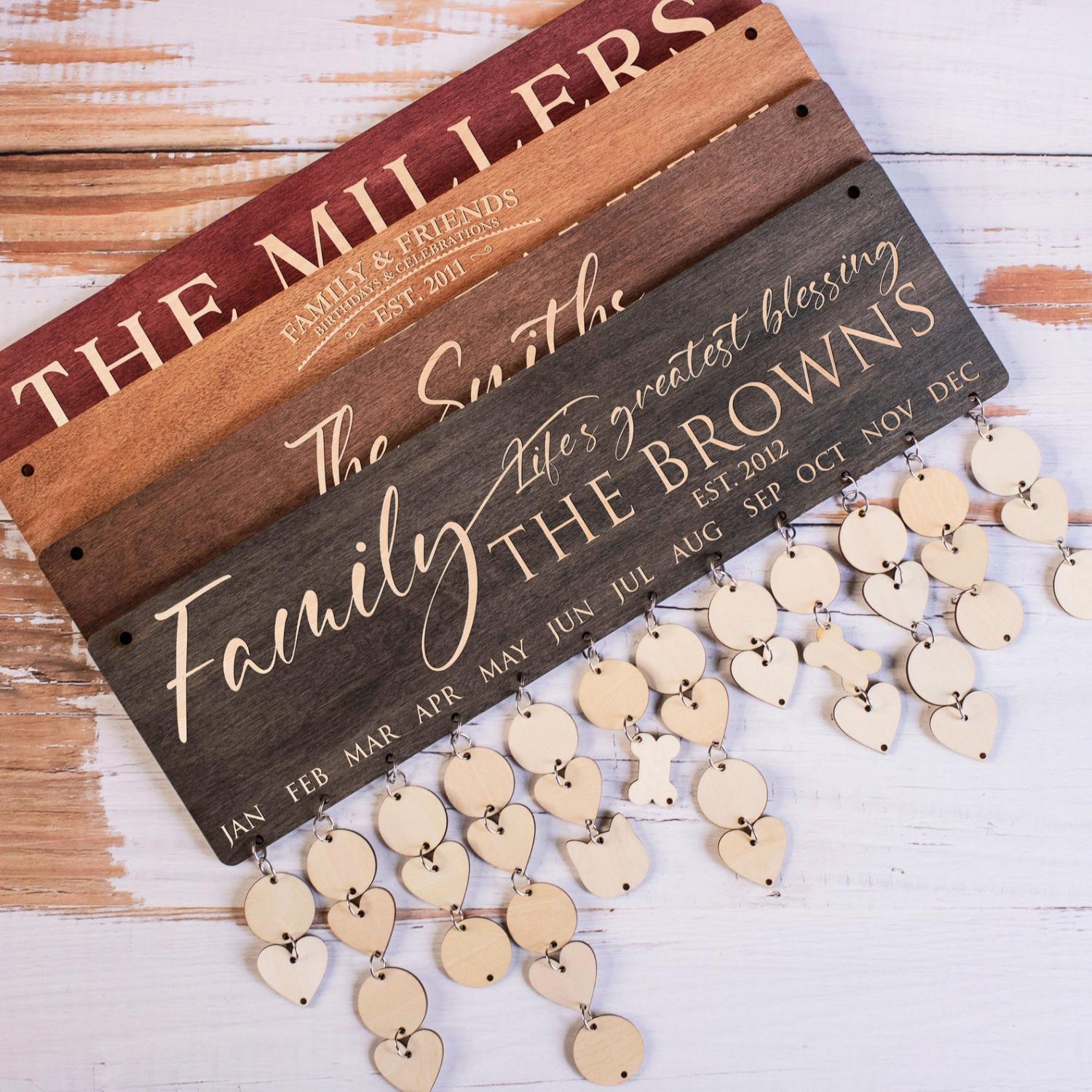 Wooden wall mounted family birthday calendar reminder personalized