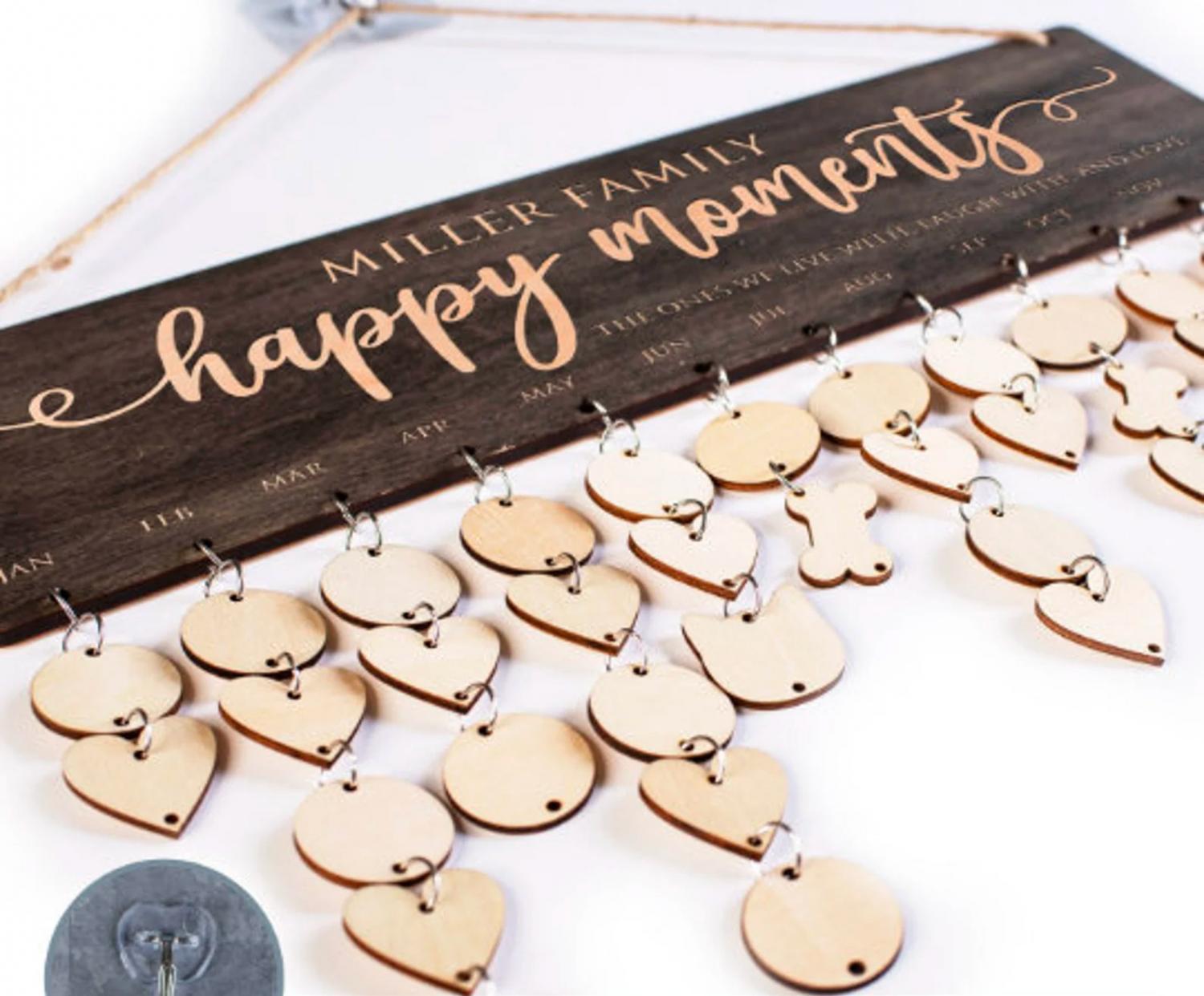 Wooden wall mounted family birthday calendar reminder personalized