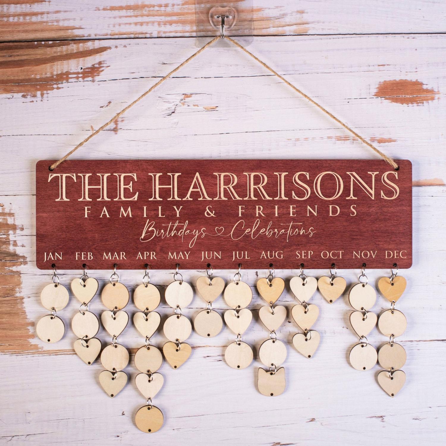 Wooden wall mounted family birthday calendar reminder personalized