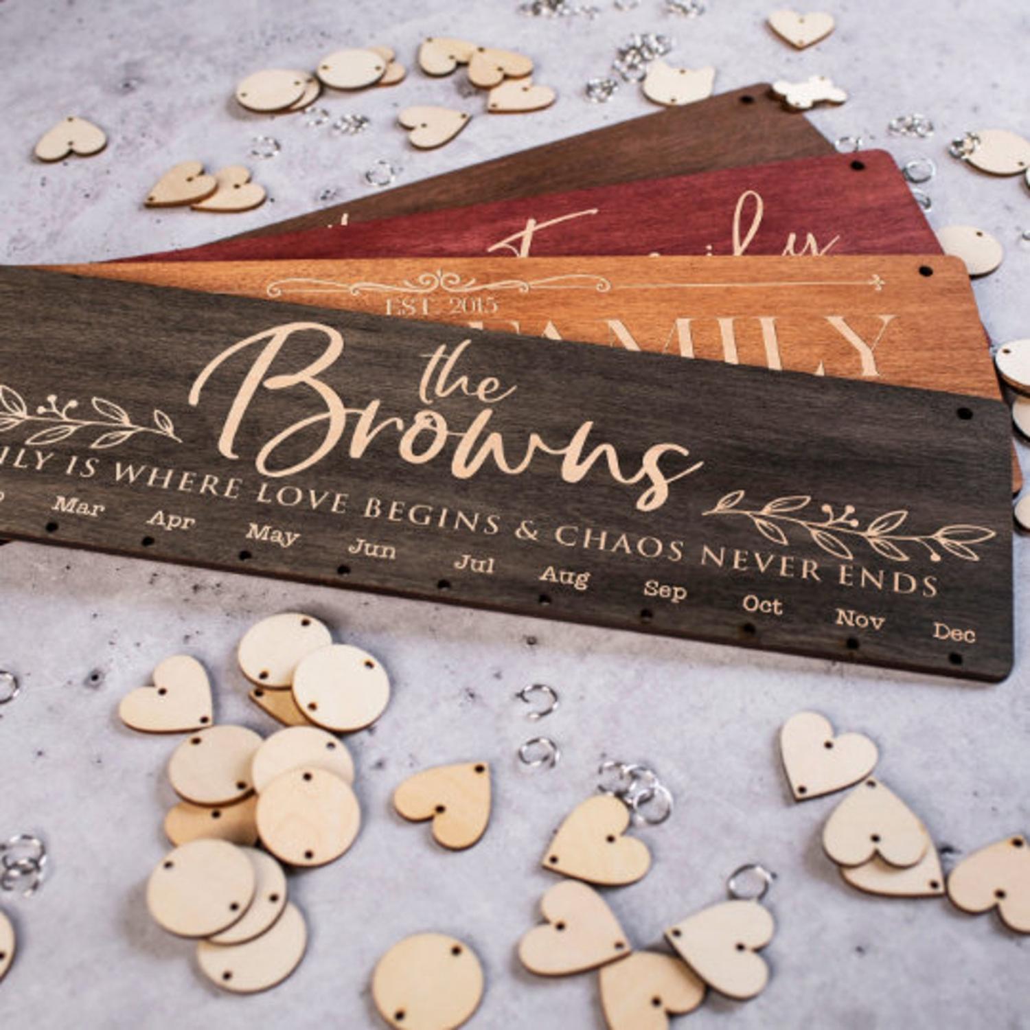 Wooden wall mounted family birthday calendar reminder personalized