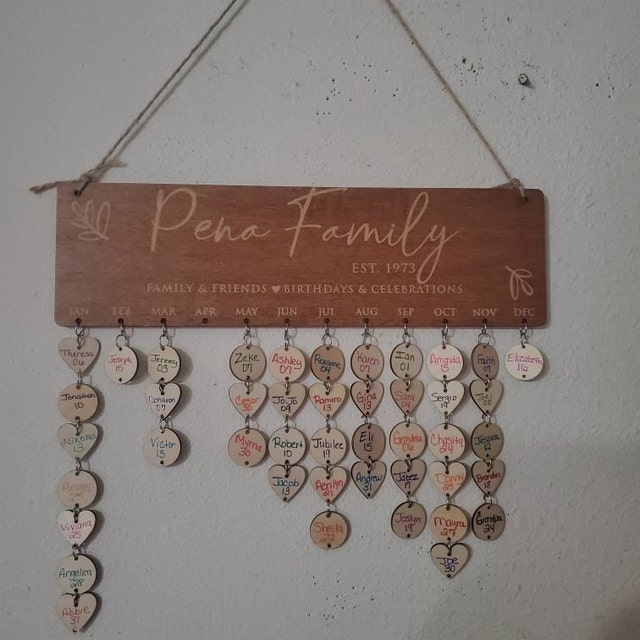 Wooden wall mounted family birthday calendar reminder personalized