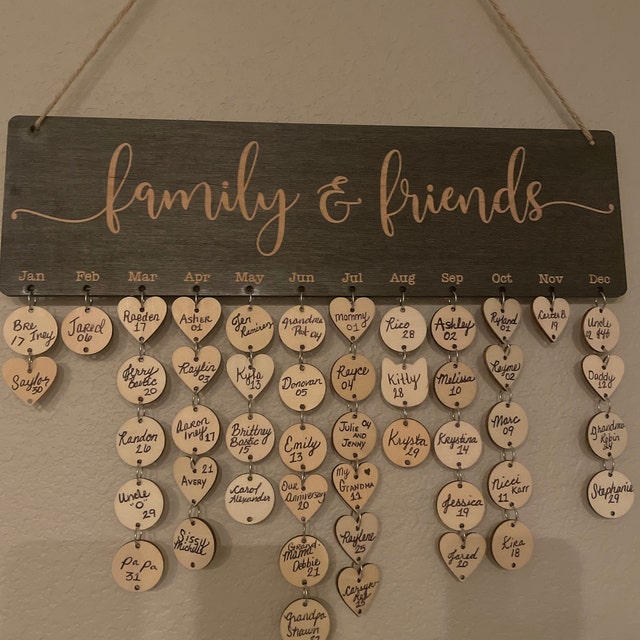 Wooden wall mounted family birthday calendar reminder personalized