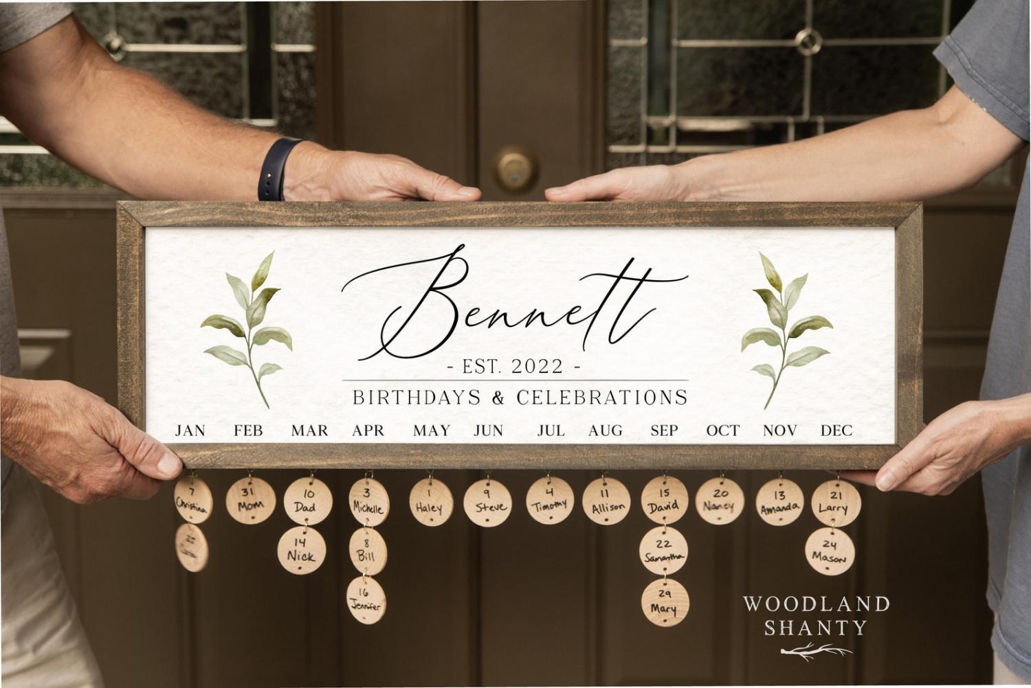 Wooden wall mounted family birthday calendar reminder personalized