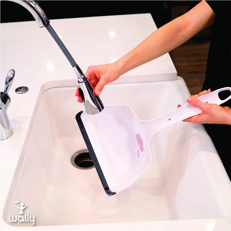Wallybroom - Double-sided mini broom and dustpan - Flippable broom lets you sweep and squeegee floor - clean wet or dry messes