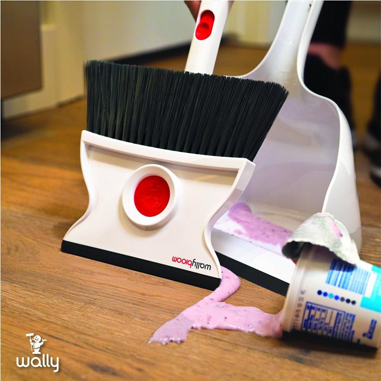 Wallybroom - Double-sided mini broom and dustpan - Flippable broom lets you sweep and squeegee floor - clean wet or dry messes