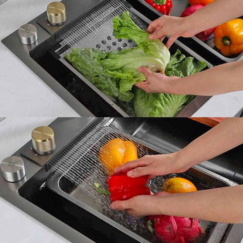 Waterfall Kitchen Sink With Digital Temperate Gauge And Auto Cup Cleaner Sprayer