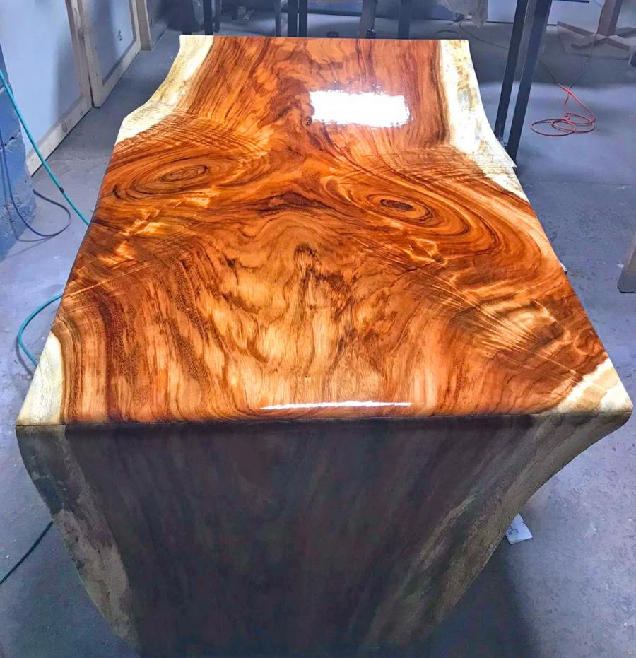 Waterfall Design Live Edge Dining Table - Curved ends whiskey slab table