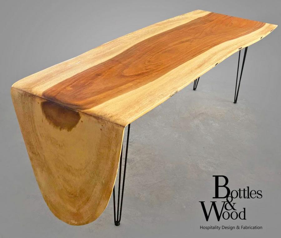 Waterfall Design Live Edge Dining Table - Curved ends whiskey slab table