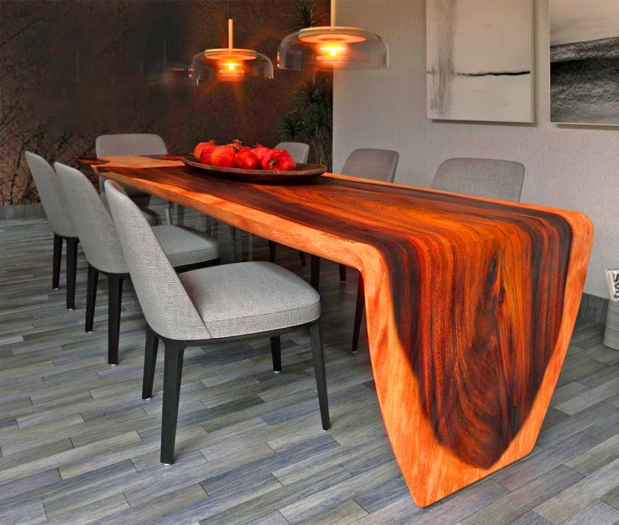 Waterfall Design Live Edge Dining Table - Curved ends whiskey slab table