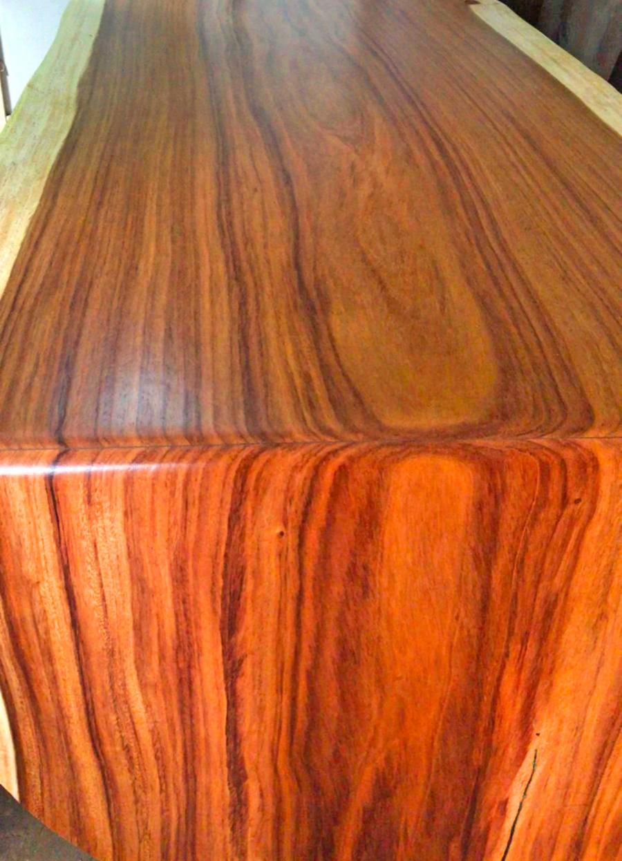 Waterfall Design Live Edge Dining Table - Curved ends whiskey slab table