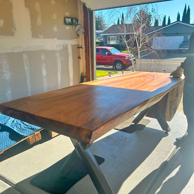 Waterfall Design Live Edge Dining Table - Curved ends whiskey slab table
