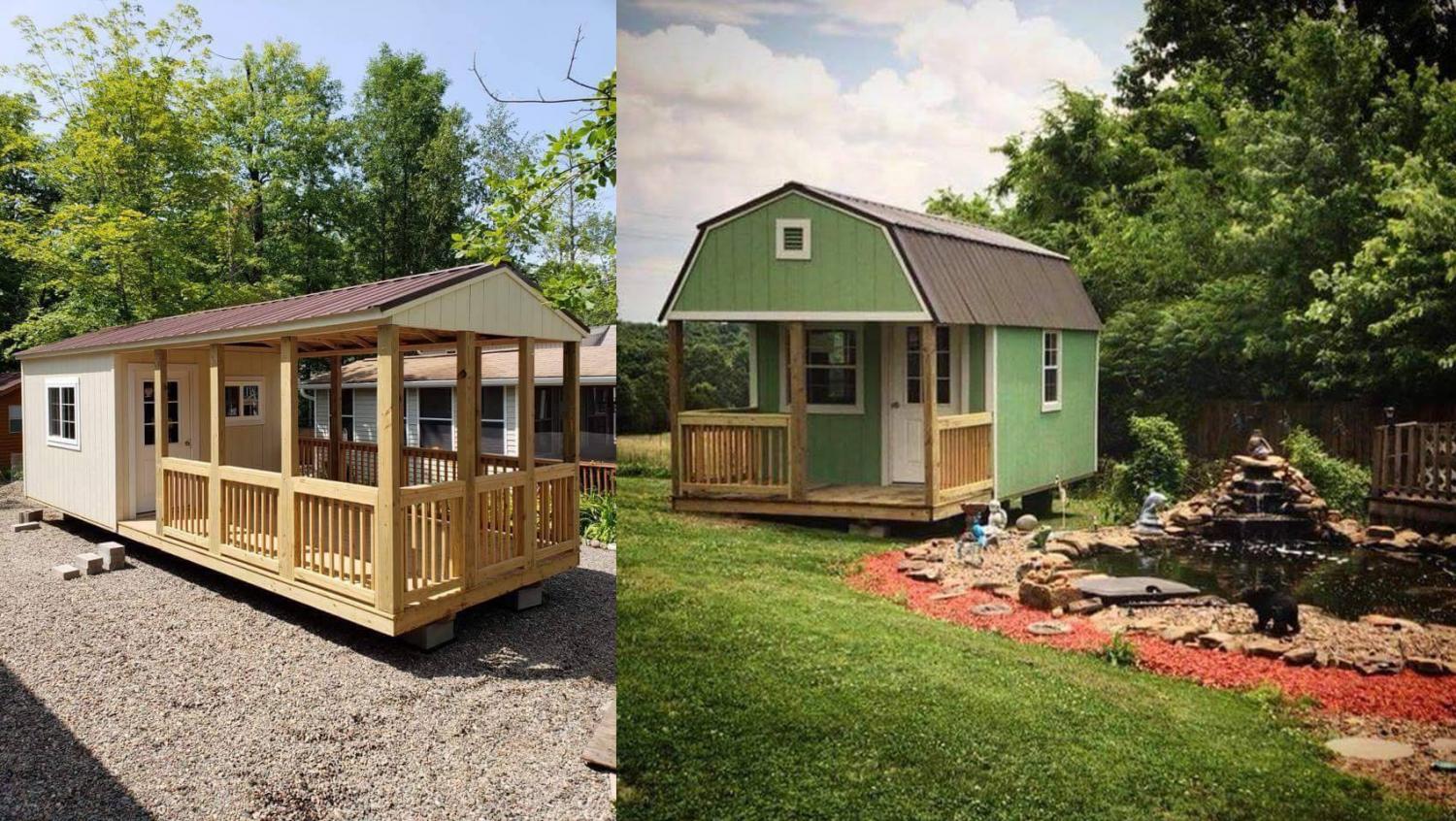 We-shed - dual tiny home he-shed and she-shed with conjoined deck