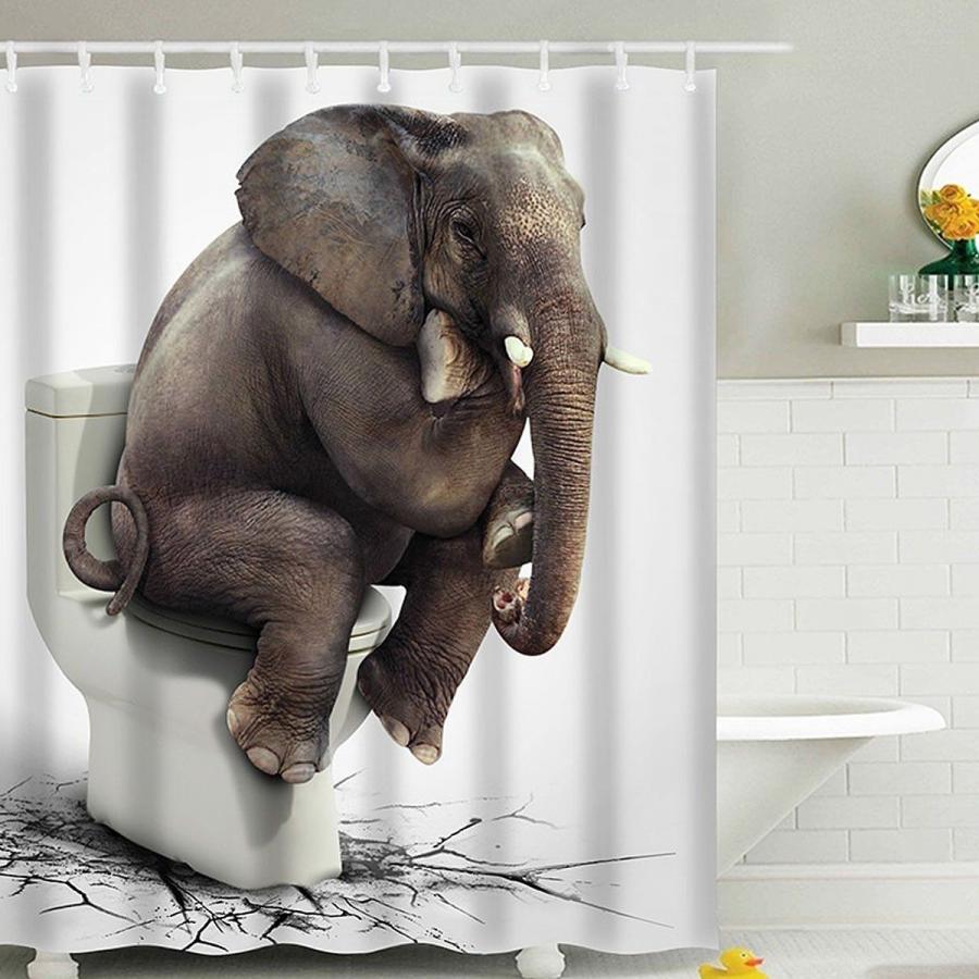 elephant pooping while sitting on a toilet shower curtain