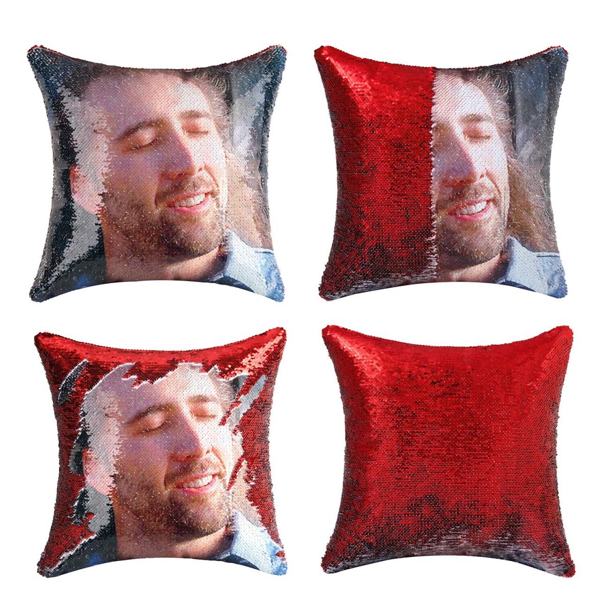 Nicolas Cage Face Sequin Pillow Reveals Nicolas Cage Face