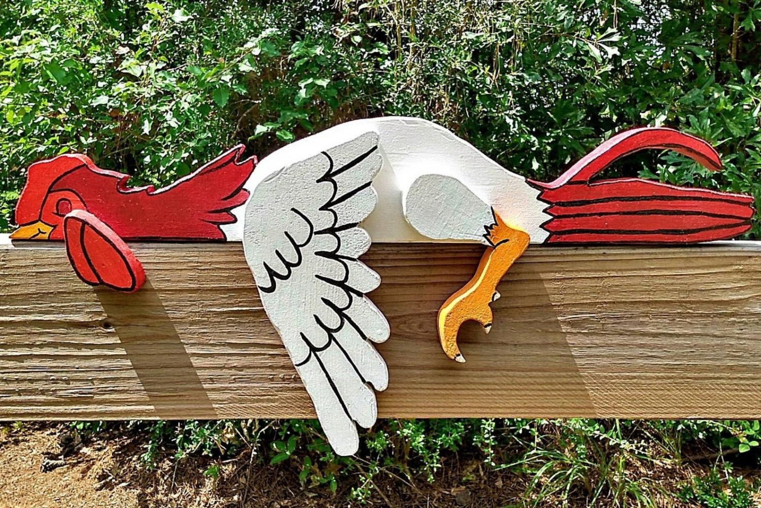 sleeping chicken/rooster fence sitter sleeping chicken/rooster fence sitter
