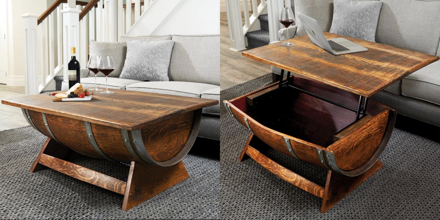 Rising wine barrel coffee table