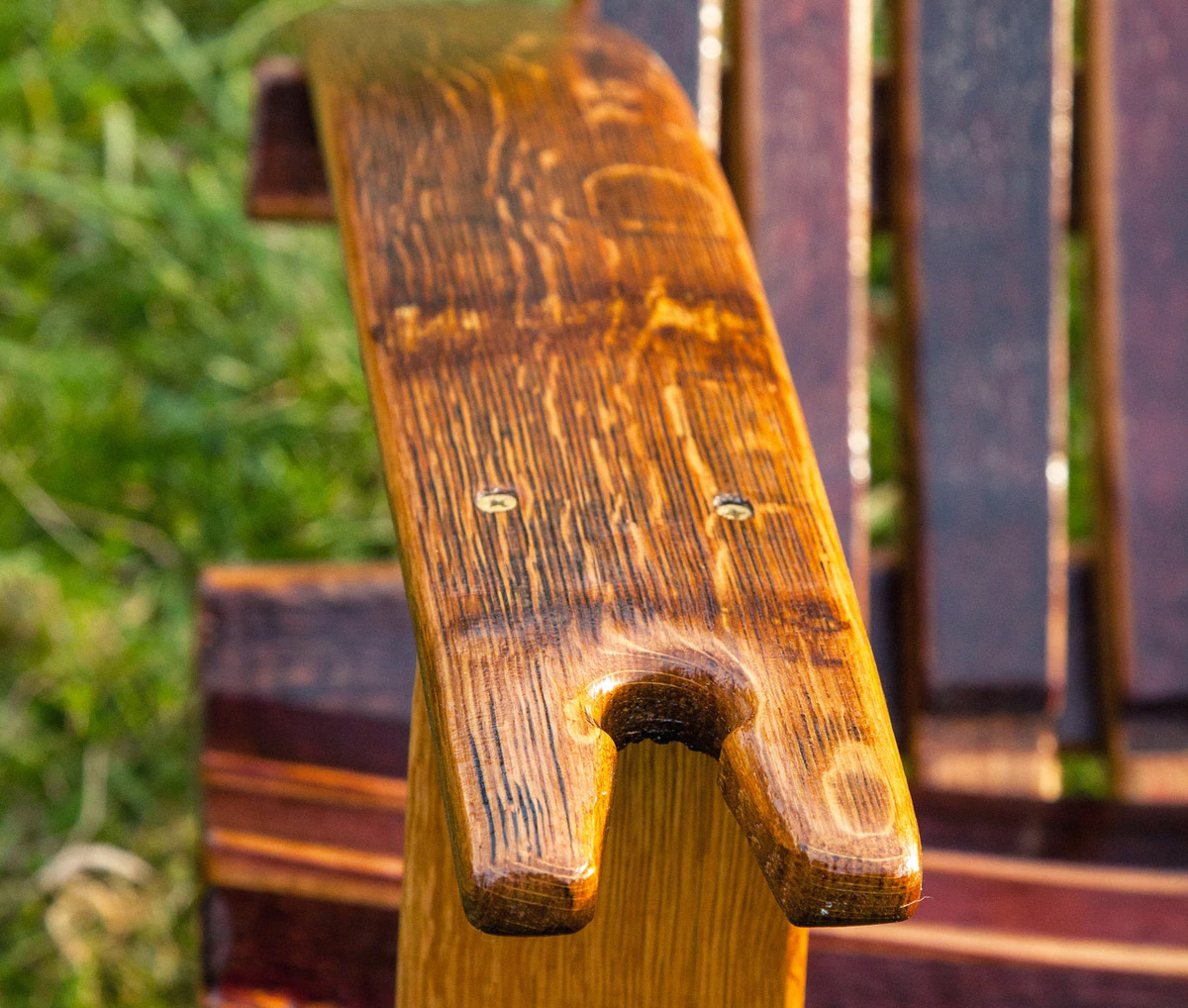 Adirondack Chair Made From an Old Wine Barrel - Wooden Wine Glass holding chair - Wine slot chair