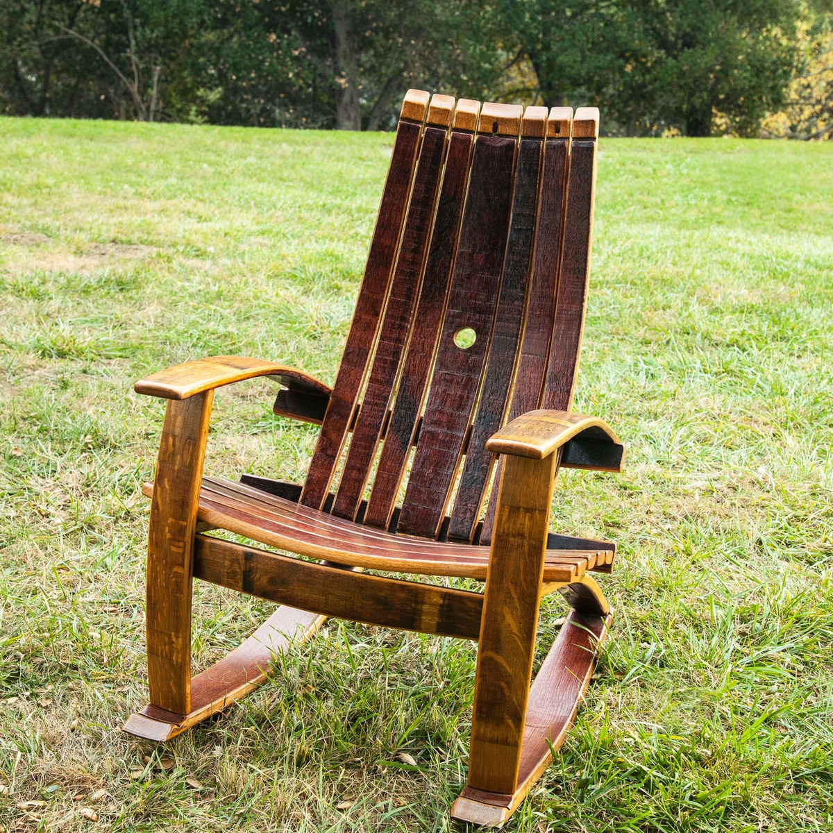 Adirondack Chair Made From an Old Wine Barrel - Wooden Wine Glass holding chair - Wine slot chair
