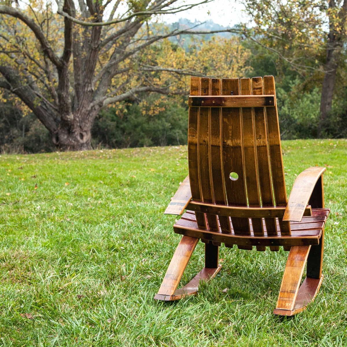 Adirondack Chair Made From an Old Wine Barrel - Wooden Wine Glass holding chair - Wine slot chair