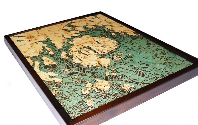 Bathymetric Wooden Layered Chart Map