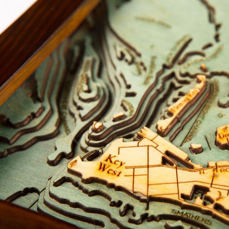 Bathymetric Wooden Layered Chart Map - Key West