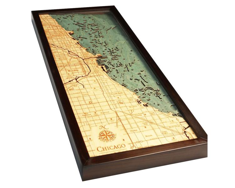 Bathymetric Wooden Layered Chart Map - Chicago