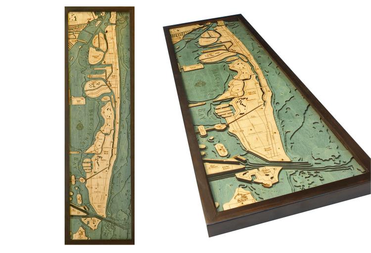 Bathymetric Wooden Layered Chart Map - Miami Beach