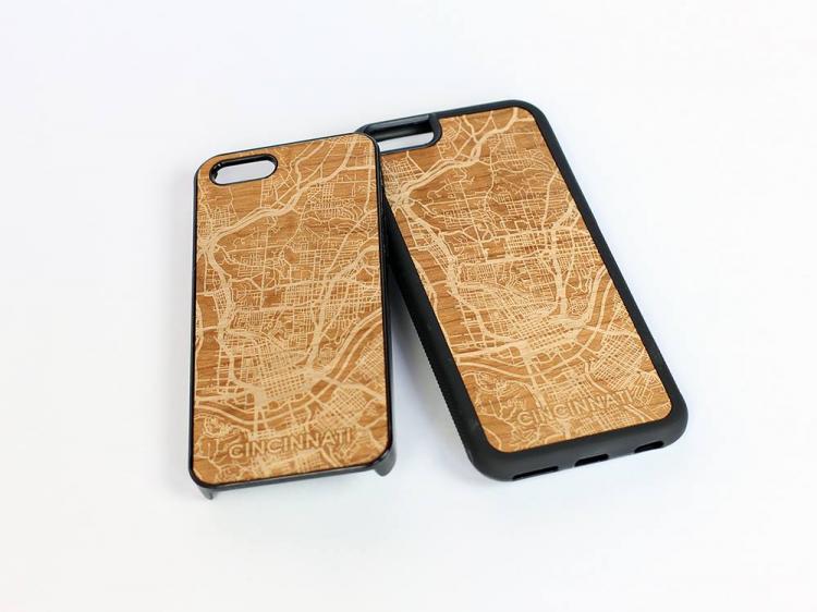 Wooden Map Engraved iPhone Phone Cases