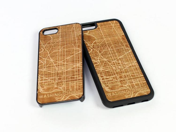 Wooden Map Engraved iPhone Phone Cases