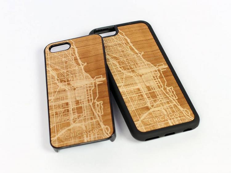 Wooden Map Engraved iPhone Phone Cases