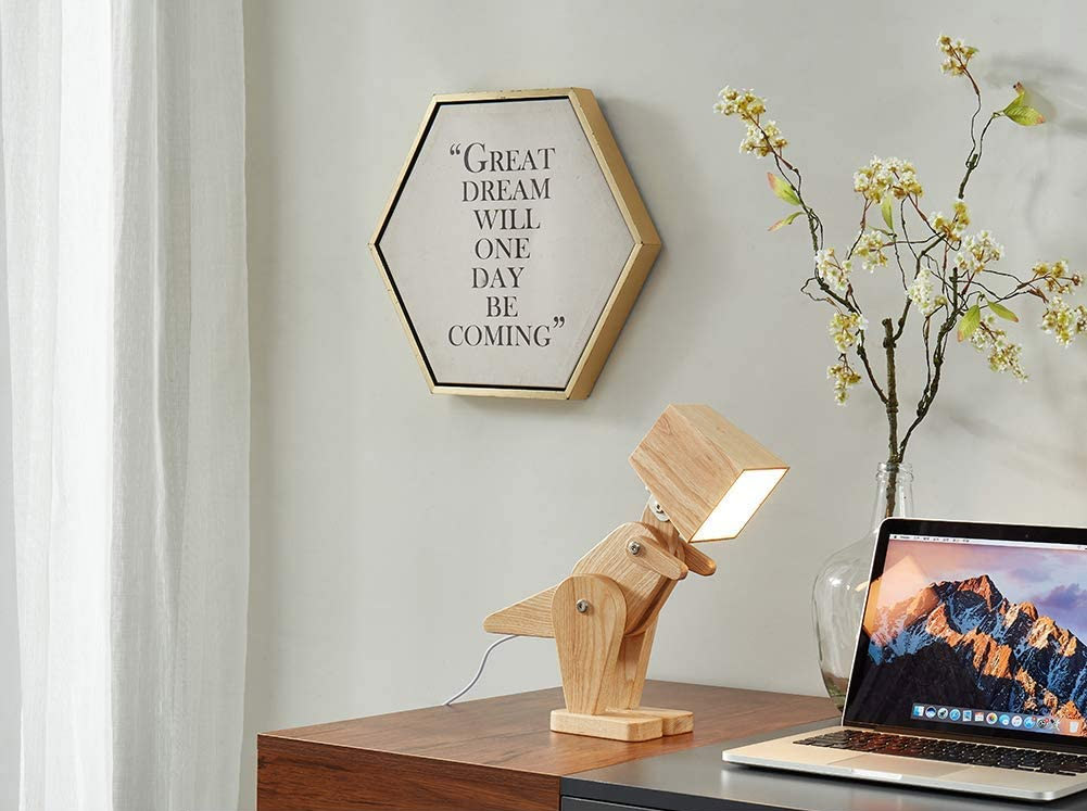 Posable wooden dinosaur t-rex desk lamp