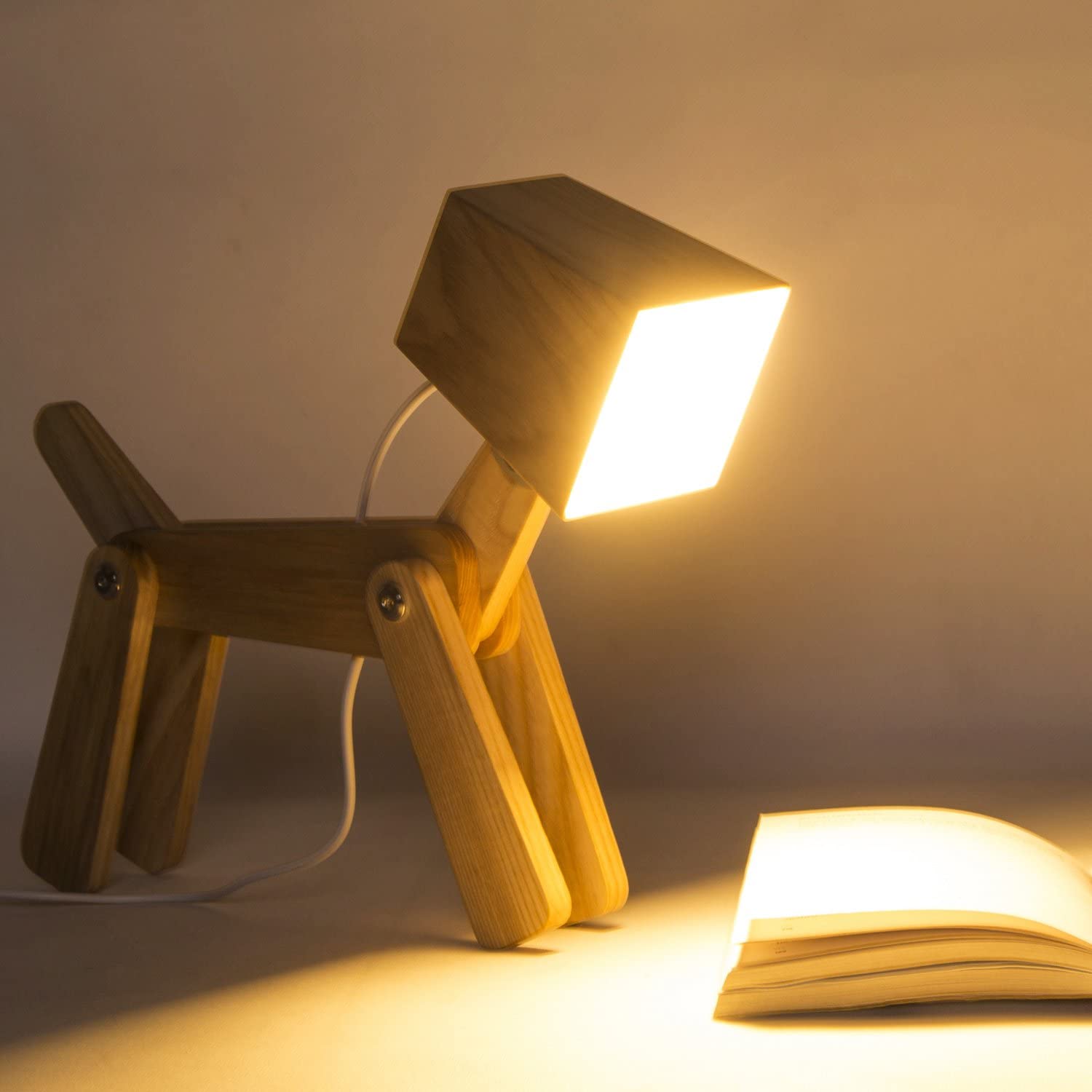 Posable wooden dinosaur t-rex desk lamp