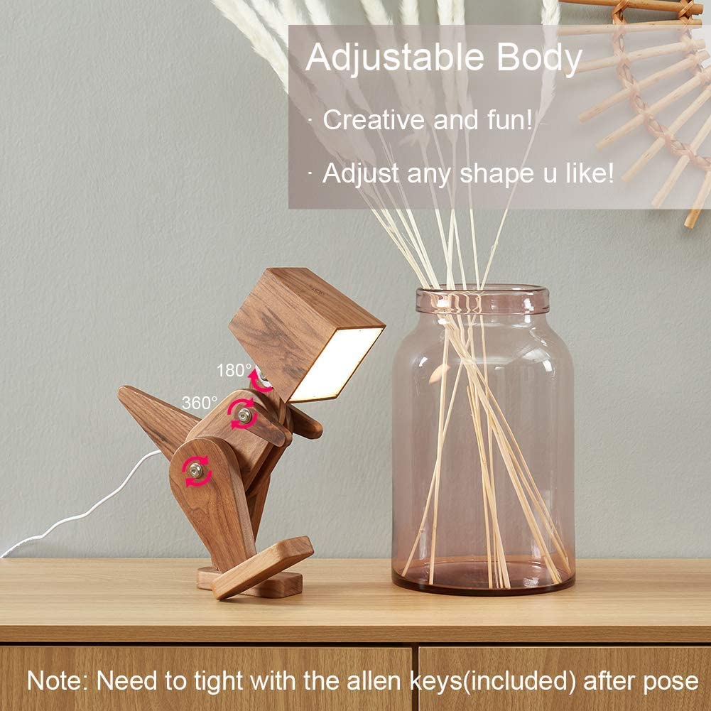 Posable wooden dinosaur t-rex desk lamp