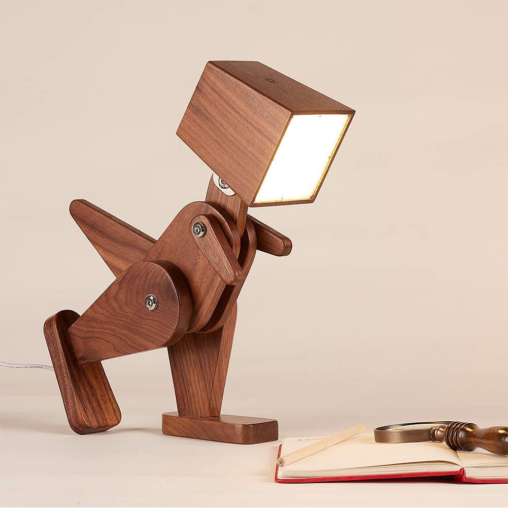 Posable wooden dinosaur t-rex desk lamp